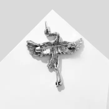 Брошь-кулон "Птица" аист, цветная в чернёном серебре