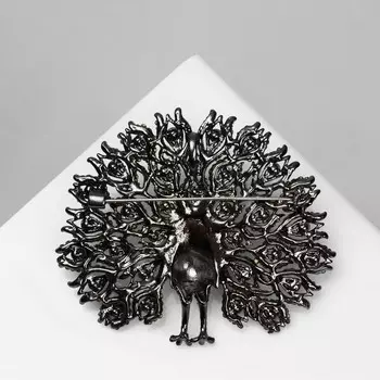 Брошь-кулон "Птица" павлин, цветная в сером металле