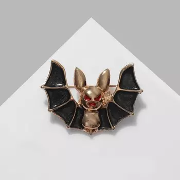 Брошь "Летучая мышь", цвет красно-чёрный в золоте
