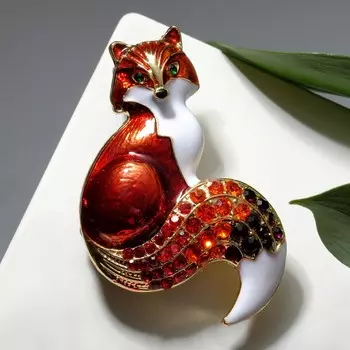 Брошь «Лисица», цветная в золоте