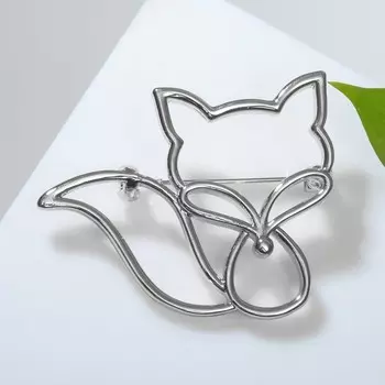 Брошь "Лисичка" контур, цвет серебро