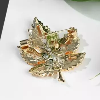 Брошь «Лист» осенний, цвет оранжево-зелёный в золоте