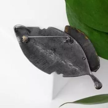 Брошь "Листья", цвет чернёного серебра и золота