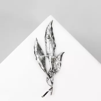 Брошь «Листья» трио, цвет серый в чернёном серебре