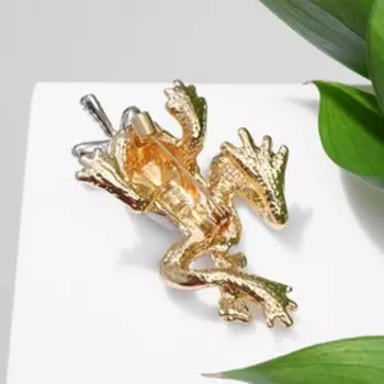 Брошь "Лягушка" со стрекозой, цветная в золоте