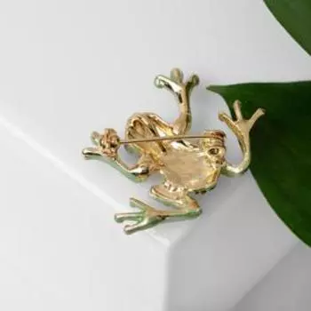 Брошь «Лягушка» волшебная, зелёная в золоте