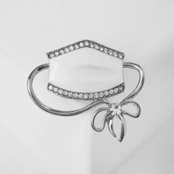 Брошь «Маска» медицинская, цвет белый в серебре