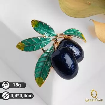 Брошь «Маслины», цветная в золоте