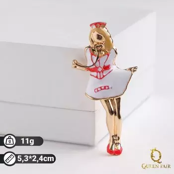 Брошь "Медсестра", цвет красно-белый в золоте