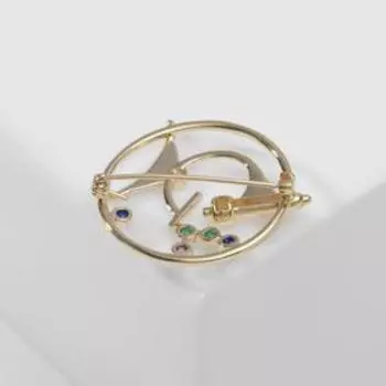 Брошь "Микроскоп", цветная в золоте