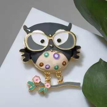 Брошь мультяшная «Сова» на ветке, цветная в золоте