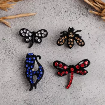 Брошь «Насекомые и кошки», цвет МИКС в чёрном металле (неделимая фасовка 12 шт., цена за шт.)