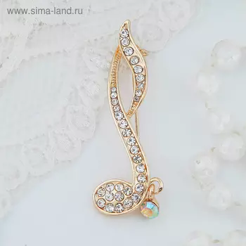 Брошь «Нота», белая в золоте