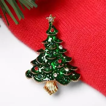 Брошь новогодняя "Ель", цвет красно-зелёный в золоте