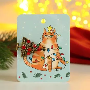 Брошь новогодняя "Ёлка", цвет красно-зелёный в чернёном золоте