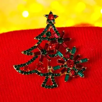Брошь новогодняя "Ёлка с цветами", цвет красно-зелёный в золоте