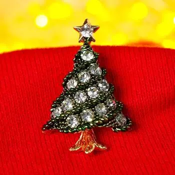 Брошь «Ёлка с гирляндой», цвет бело-зелёный в золоте