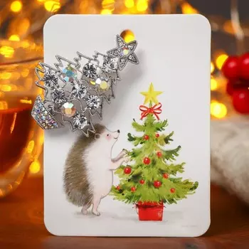 Брошь новогодняя "Ёлочка", цвет радужный в серебре