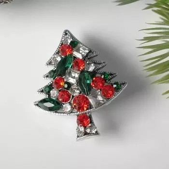 Брошь новогодняя «Ёлочка», маленбкая, разноцветная в чернёном серебре