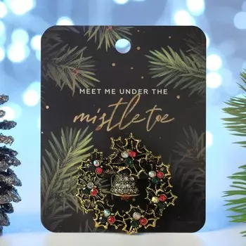 Брошь новогодняя "Ёлочный венок", разноцветная в чернёном золоте