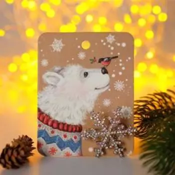 Брошь новогодняя «Снежинка» малая, радужная в серебре