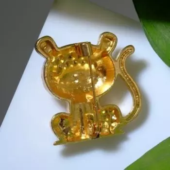 Брошь новогодняя "Тигр" улыбающийся, цвет чёрно-белый в золоте