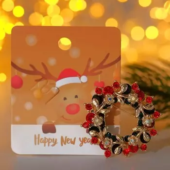 Брошь новогодняя "Венок" роскошный, цветная в золоте