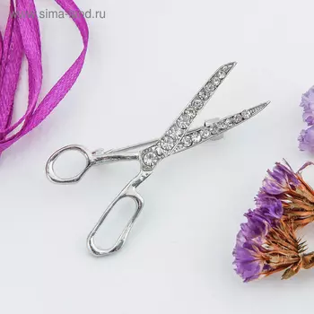 Брошь «Ножницы», белая в серебре