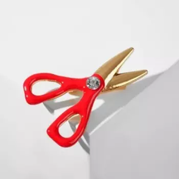 Брошь "Ножницы" мастерские, цвет красный в золоте