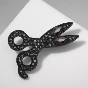Брошь "Ножницы" роскошные, цвет чёрный в чёрном металле