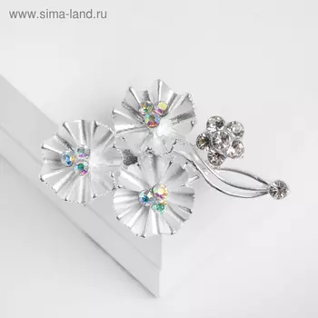 Брошь «Одуванчики» цветы, цветная в матовом серебре