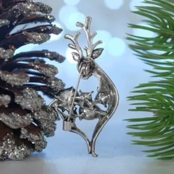 Брошь "Олень" драгоценный, цветная в чернёном серебре