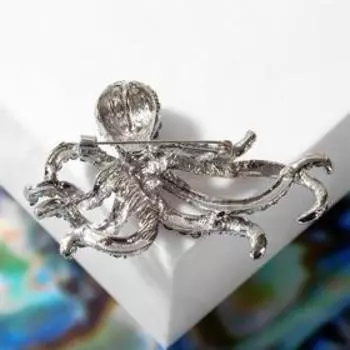 Брошь "Осьминог", цветной в серебре