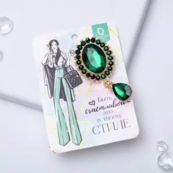 Брошь «Овал» с каплей, зелёная в золоте