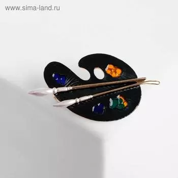 Брошь "Палитра" с кистями, чёрная в золоте