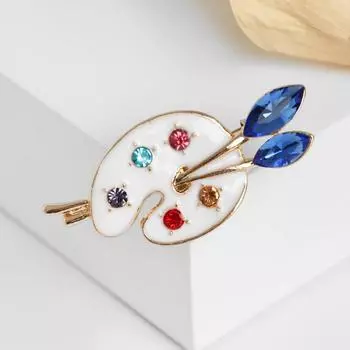 Брошь «Палитра» с кистями, цветная в золоте