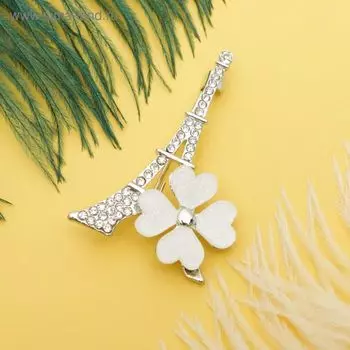 Брошь «Париж весной», цвет белый в серебре