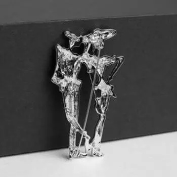 Брошь "Парочка" в шляпках, цвет серебро