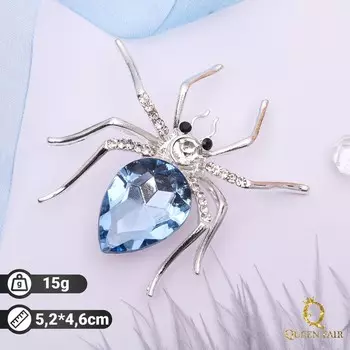 Брошь «Паук», цвет бело-синий в серебре
