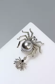 Брошь «Паук» и паучок, цветной в серебре
