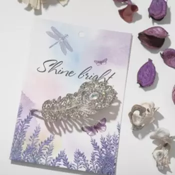 Брошь «Перо павлинье» пушистое, радужная в серебре