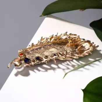 Брошь "Перо павлина" пушистое, цветная в золоте