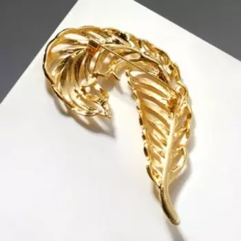 Брошь "Перо" завиток, цвет золото