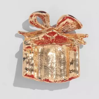 Брошь «Подарок», цвет красно-белый в золоте