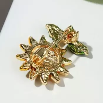 Брошь "Подсолнух", цвет зелёно-золотой в золоте