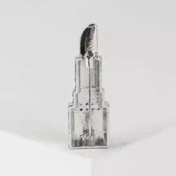 Брошь "Помада", цвет красно-белый в серебре