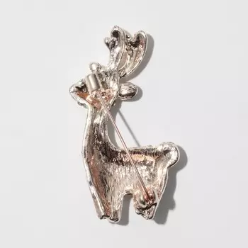 Брошь «Праздничный олень», цвет красно-белый в золоте