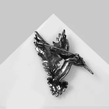 Брошь "Птица" колибри, цветная в сером металле