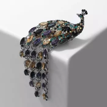 Брошь «Птица» павлин драгоценный, цветная в серебре