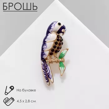 Брошь «Птица» попугай, цветная в золоте